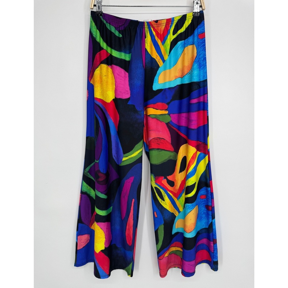 Tara Grinna Wide Leg Pants Large Multicolor Abstract Psychedelic Beach Festival